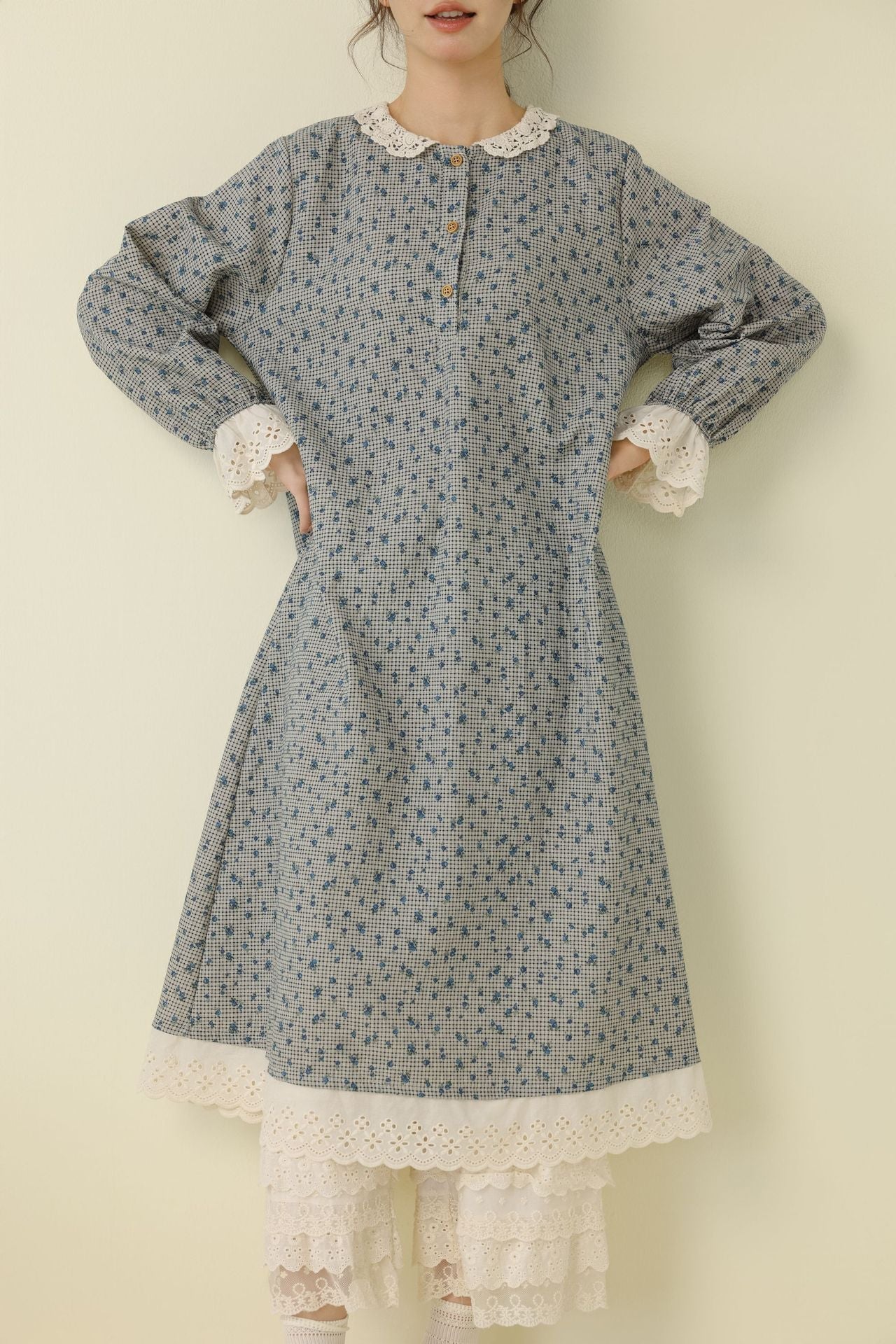 Artistic Floral Long Dress Comfortable Cotton Linen A-Line Dress