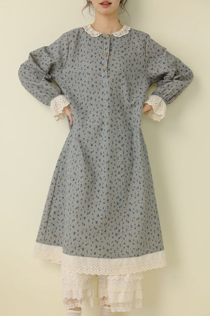 Artistic Floral Long Dress Comfortable Cotton Linen A-Line Dress