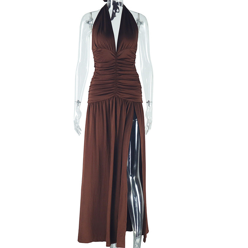Casual Solid Color Sleeveless Deep V-Neck Dress