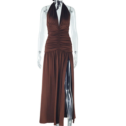 Casual Solid Color Sleeveless Deep V-Neck Dress