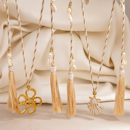 Stainless Steel Flower Pendant Tassel Necklace for Women