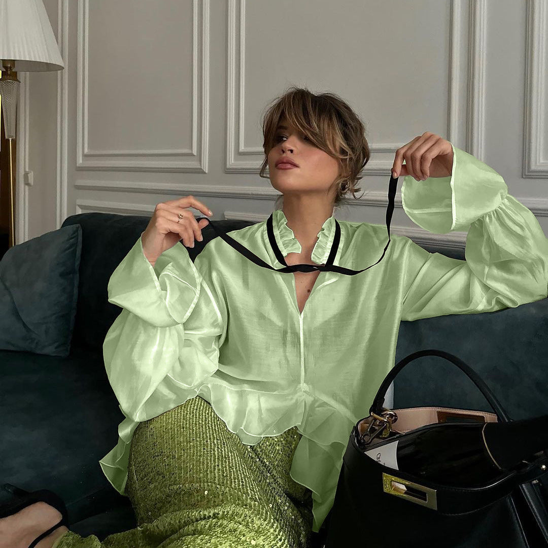 Trendy Sheer Blouse with Flare Sleeves