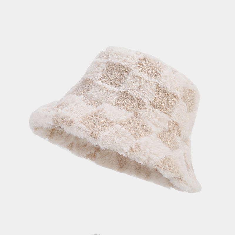 Winter Fuzzy Trendy Plaid Thick Warm Bucket Hat