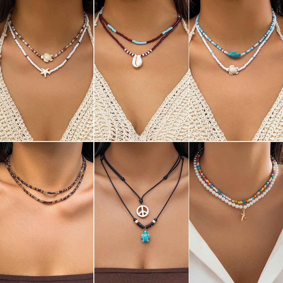 Ocean Breeze Bead Necklace With Starfish And Shell Design