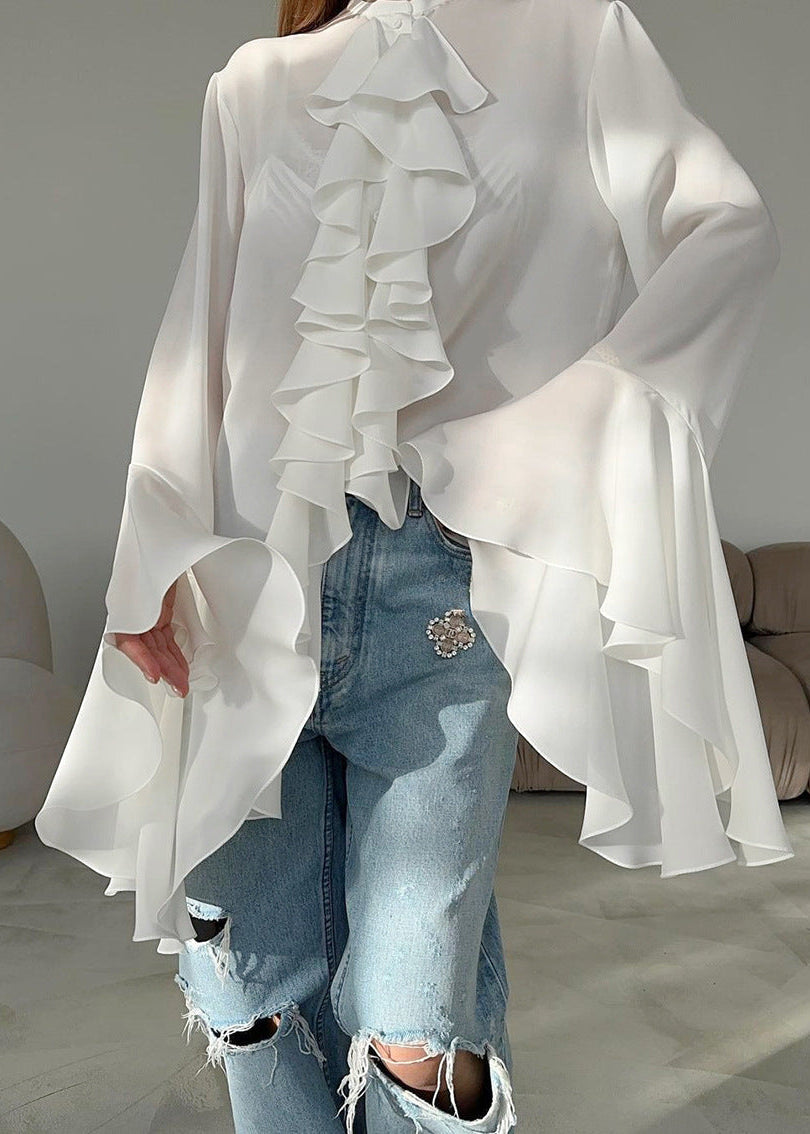 Ruffled Statement Blouse Lightweight Flowing Fabric