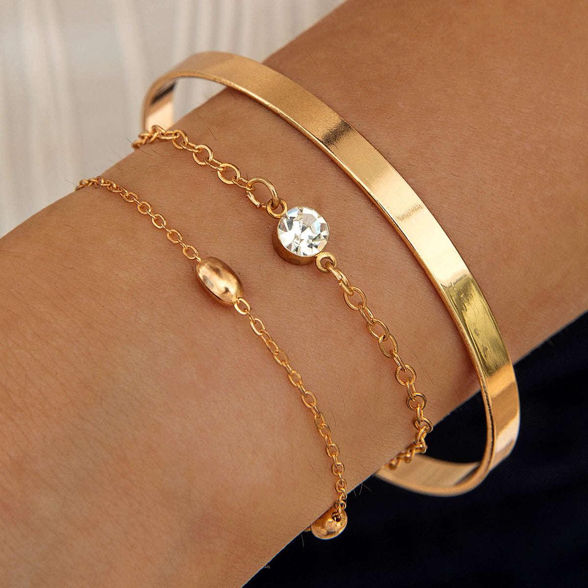 Vintage Geometric Open-Cuff Gold Bracelet Set