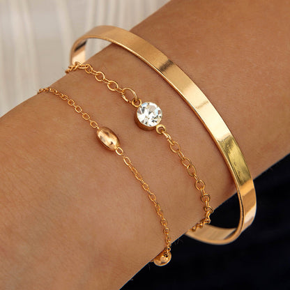 Vintage Geometric Open-Cuff Gold Bracelet Set