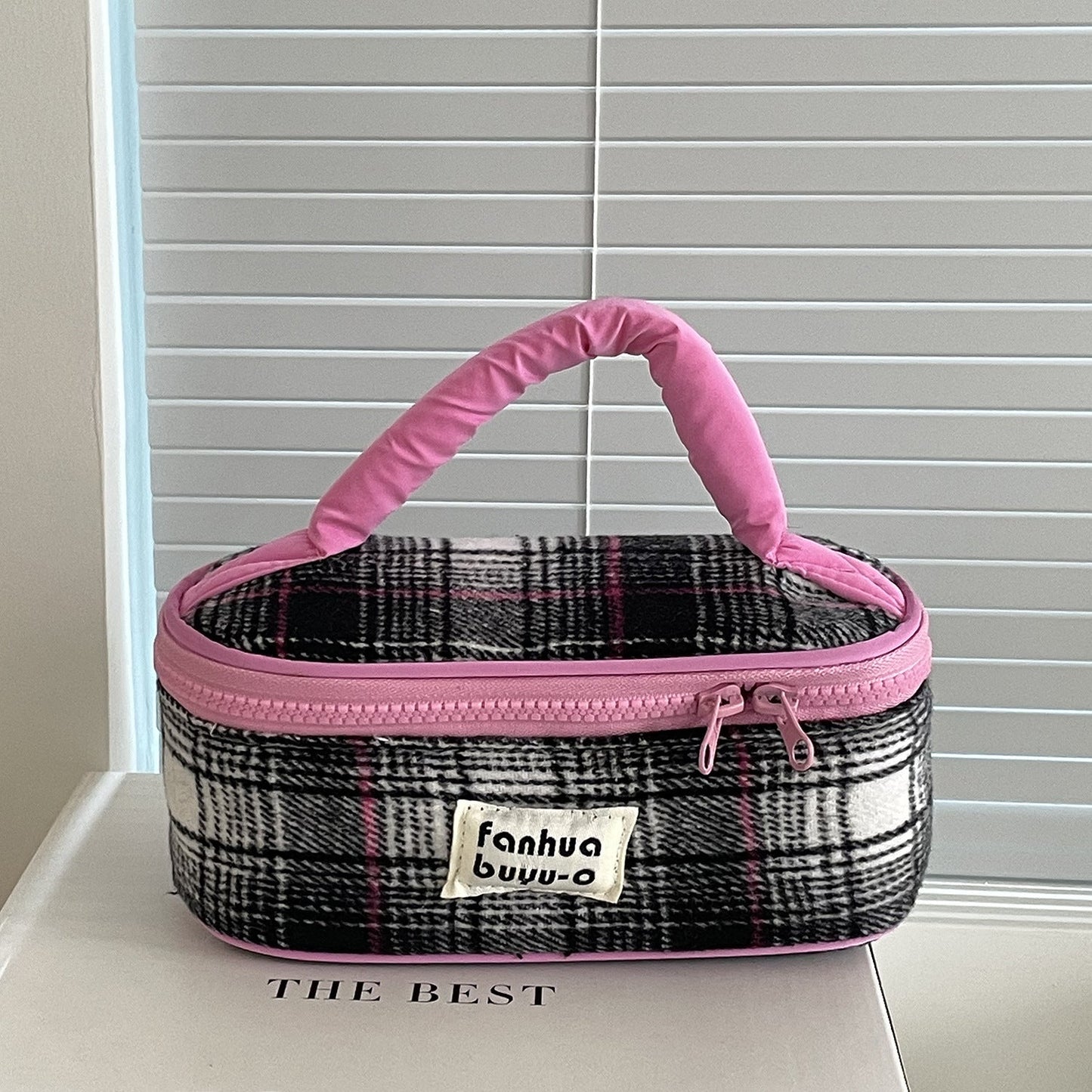 Color Block Woolen Makeup Bag Large Capacity Travel Portable Storage Pouch