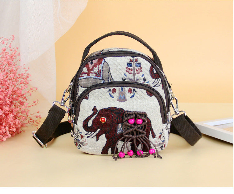 Small Fresh Cotton And Hemp Straddle Bag Literary And Antique Style Retro Handwoven Elephant Straddle Bag Small Straddle Bag