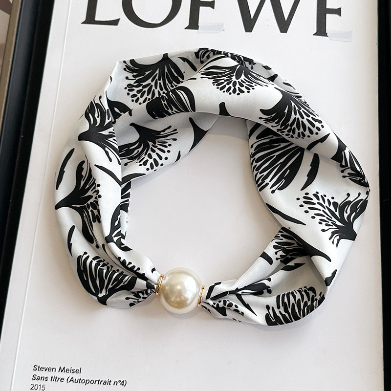 Elegant Print Large Pearl Silk Scarf