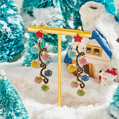 Colorful Light Bulb Rhinestone Christmas Dangle Earrings