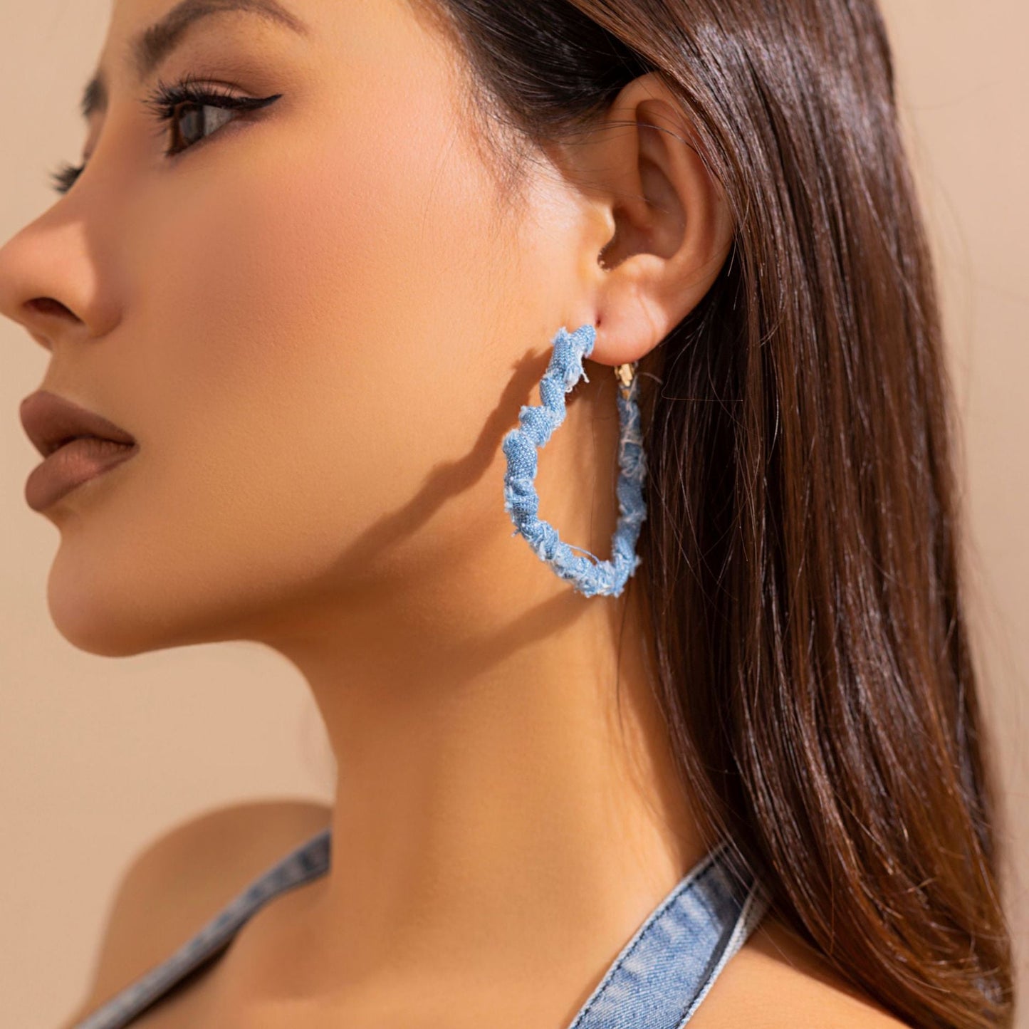 Vintage Statement Denim Print Hoop Earrings For Women