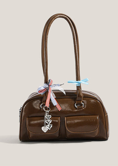 Patent Leather Shoulder Bag with Double Pocket