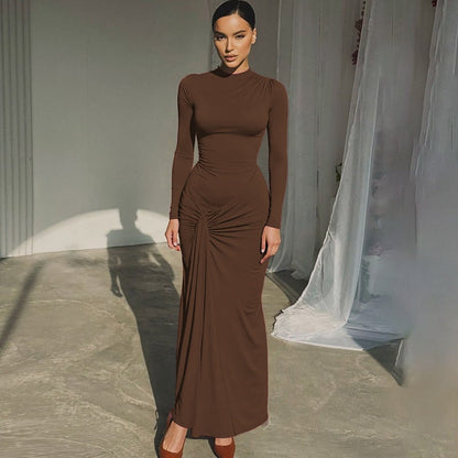 Bodycon Long Sleeve Dress Solid Color Elegant Style