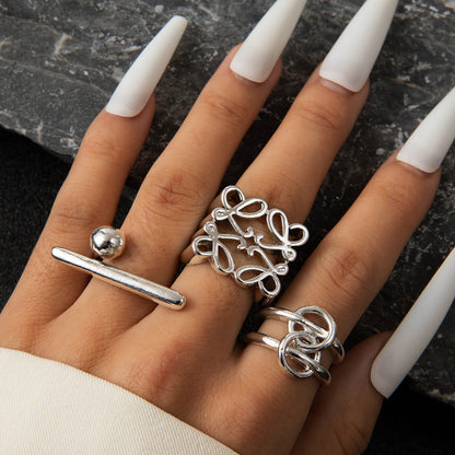 Geometric Metal Lava Line Open Ring Set - 4 Pieces