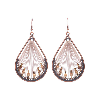 Retro Water Drop Shape Wooden Earrings Handcrafted with Tassels