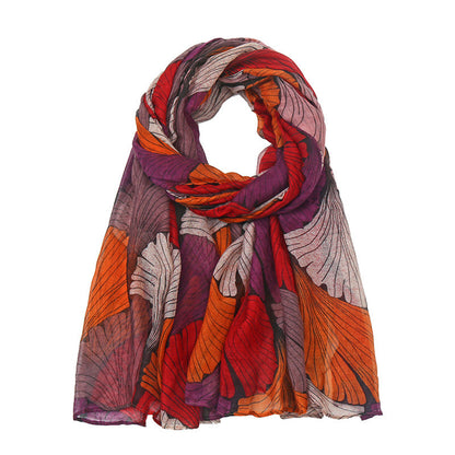 Printed Bali Scarf Women'S Ginkgo Biloba Cotton Linen Hand Feel Silk Scarf Large Shawl
