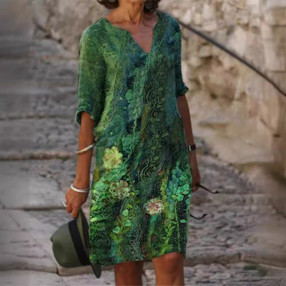 Vintage Style Loose A-Line Print Dress