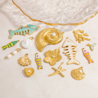Coral Seashell Pendant 18K Gold Plated Stainless Steel Ocean Vacation Jewelry