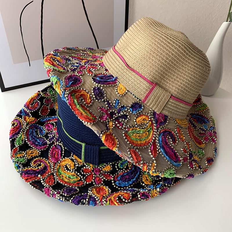 Shade Hat Beach Women'S Summer Ethnic Style Sunscreen Straw Hat