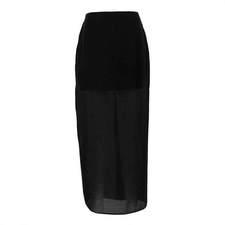 Fashionable Black Mesh Midi Skirt With High Waist Design