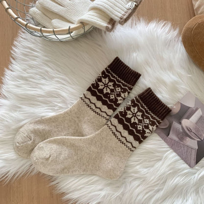 Retro Fair Isle Knit Thermal Crew Socks