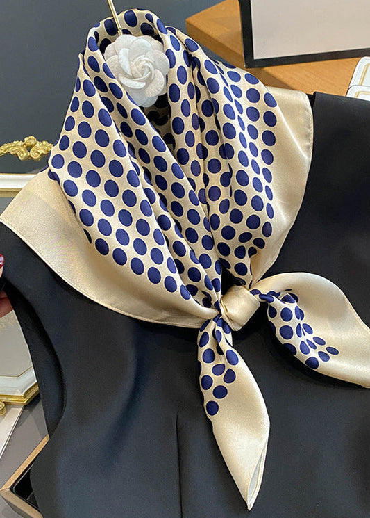 Satin Polyester Scarf Navy Polka Dot Square