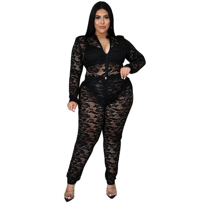 Sheer Lace 2-Piece Set Sexy Nightclub Outfit For Women