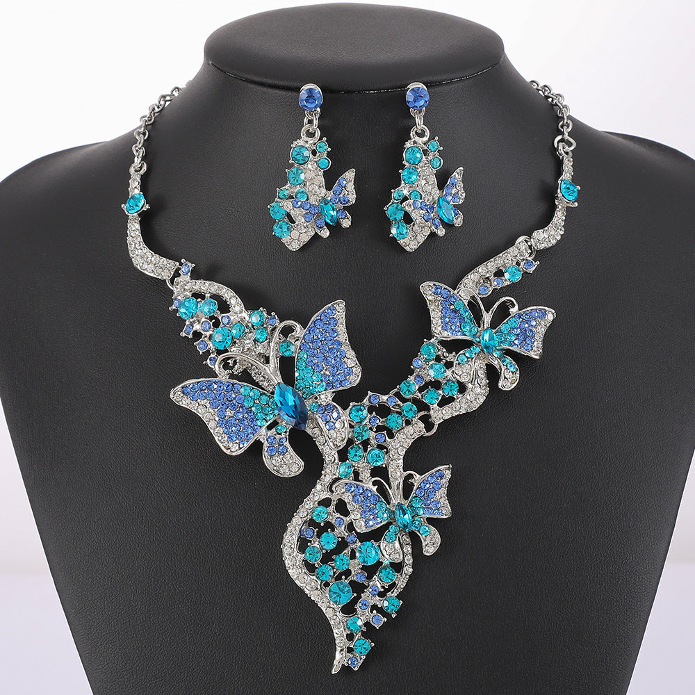 Fashionable Butterfly Necklace Set with Earrings - Alloy Jewelry for Women