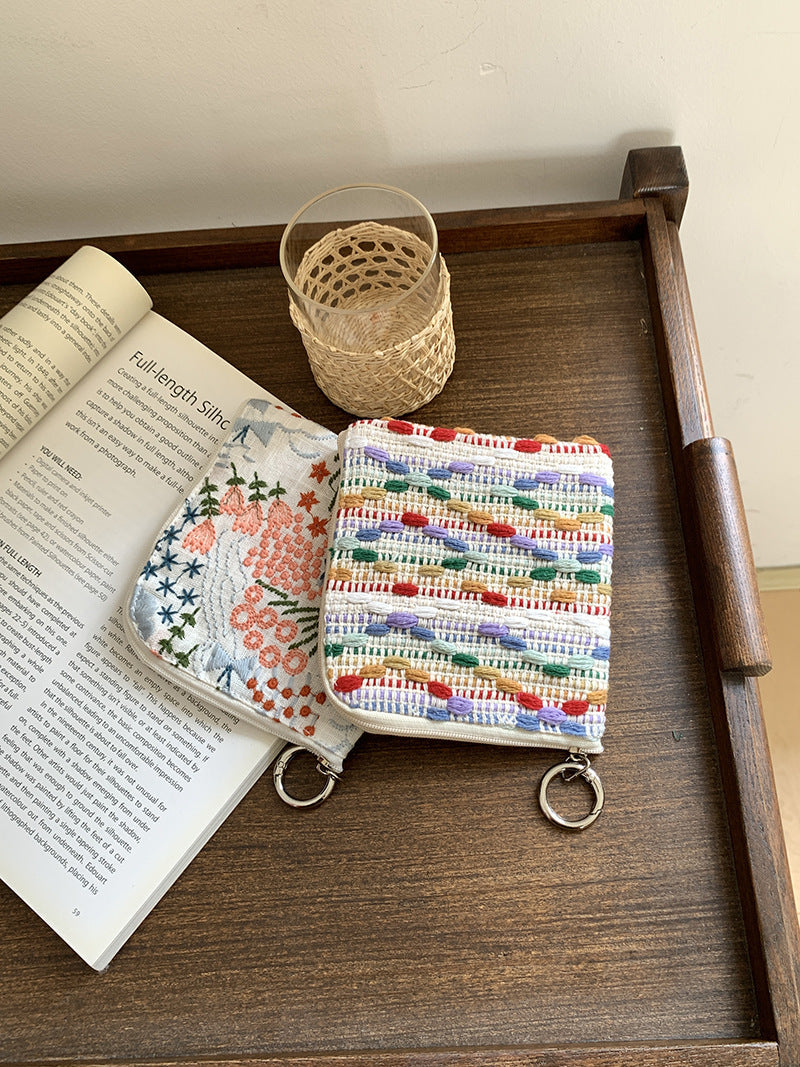 Cute Cotton Linen Embroidered Coin Purse Mini Makeup Bag