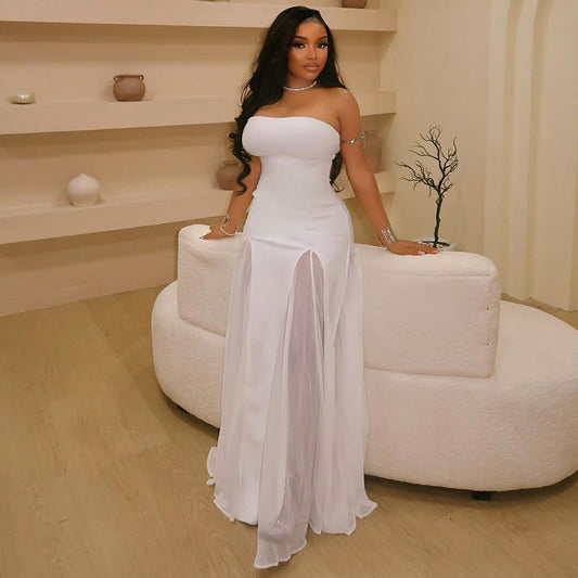 Elegant Off-Shoulder A-Line Maxi Dress In Solid Color