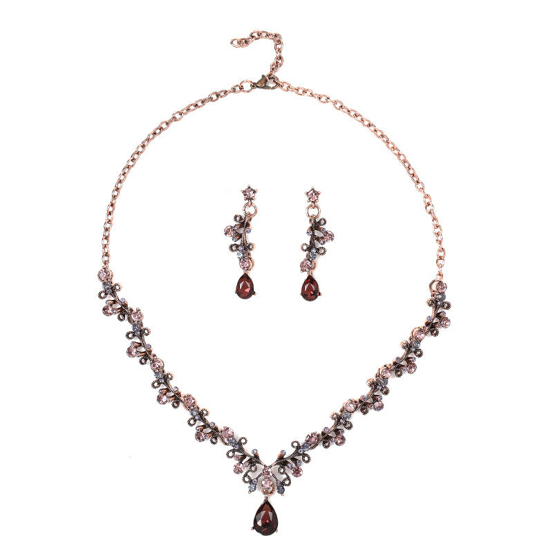Vintage Gemstone Necklace and Earrings Set for Women