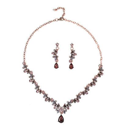 Vintage Gemstone Necklace and Earrings Set for Women
