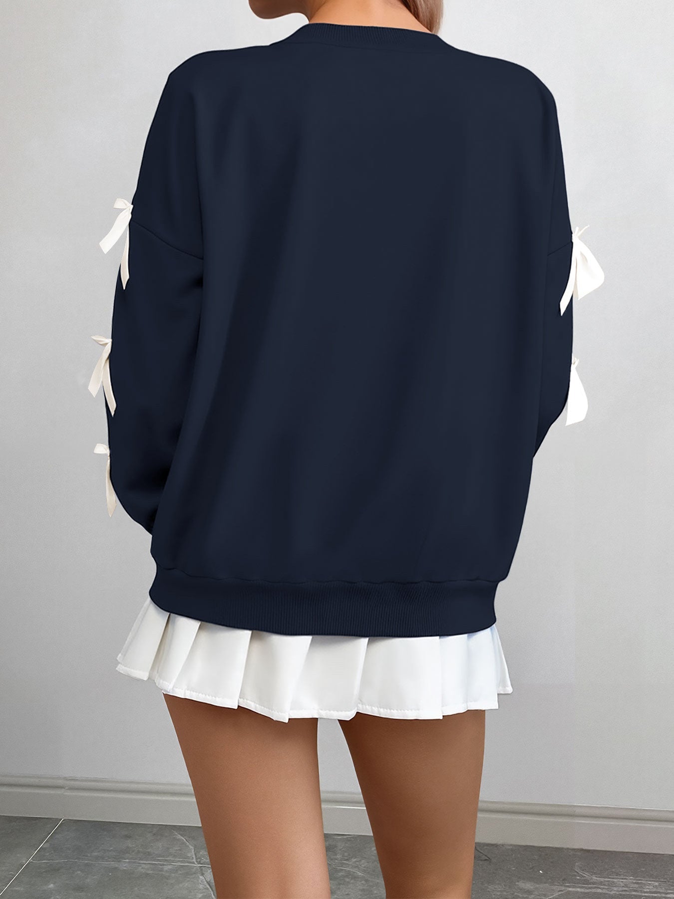 Cute Solid Color Bow Knot Pullover Sweater