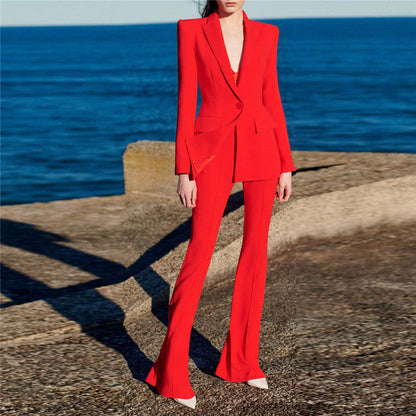 Double Button Blazer & Flare Pants Set