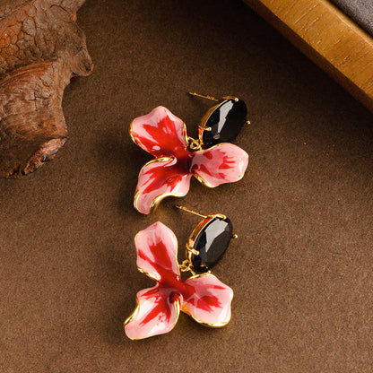 French Vintage Style Floral Drop Earrings With 925 Silver Hooks