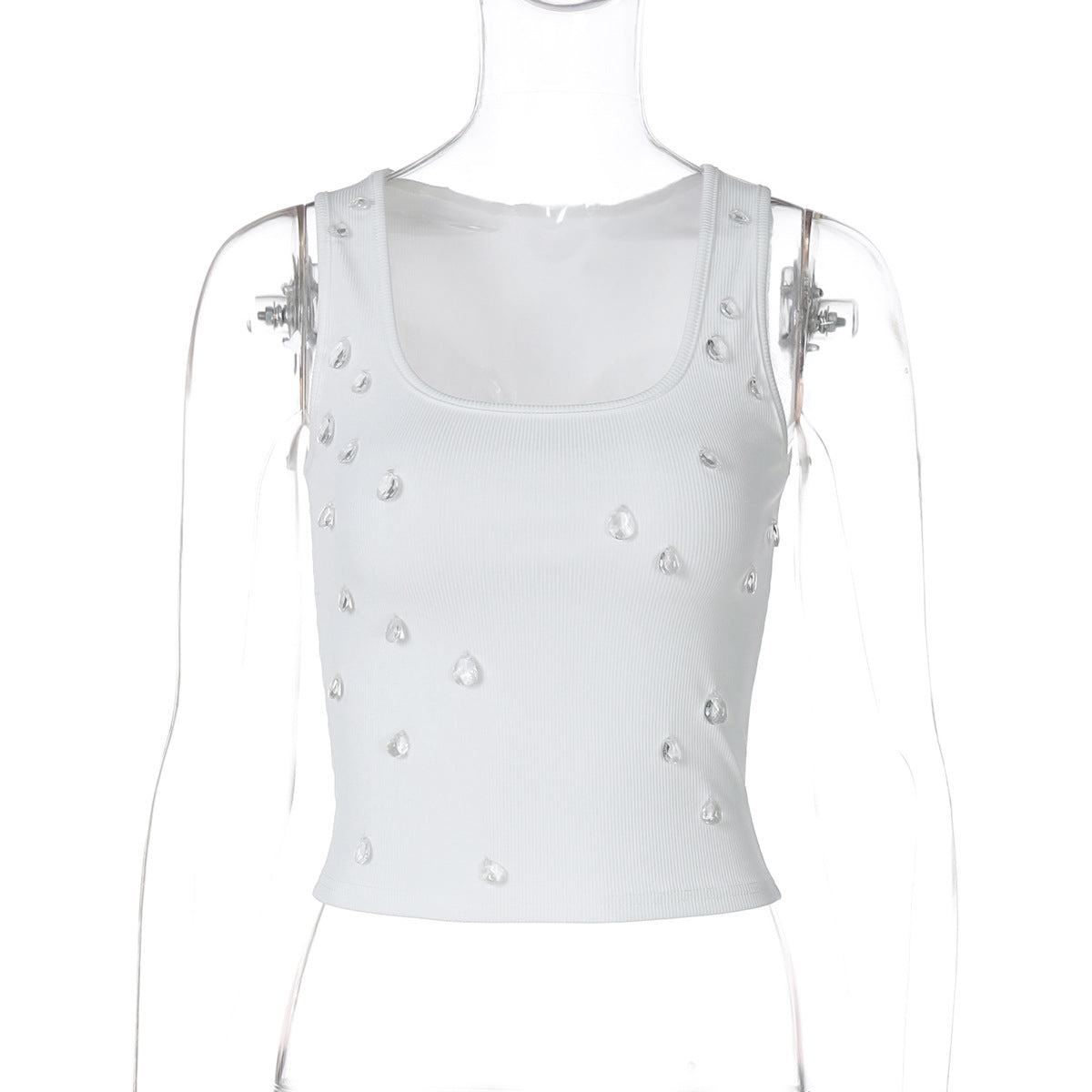 Trendy Sexy Cropped U-Neck Tank Top with Beading