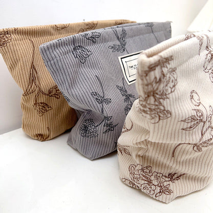 Floral Corduroy Makeup Bag Compact Storage Pouch