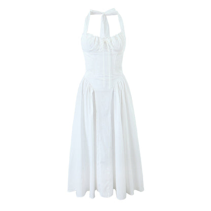 Casual Solid Color Pleated Halte Maxi Dress