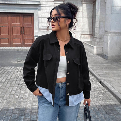 Plus Size Striped Patchwork Short Coat for Women