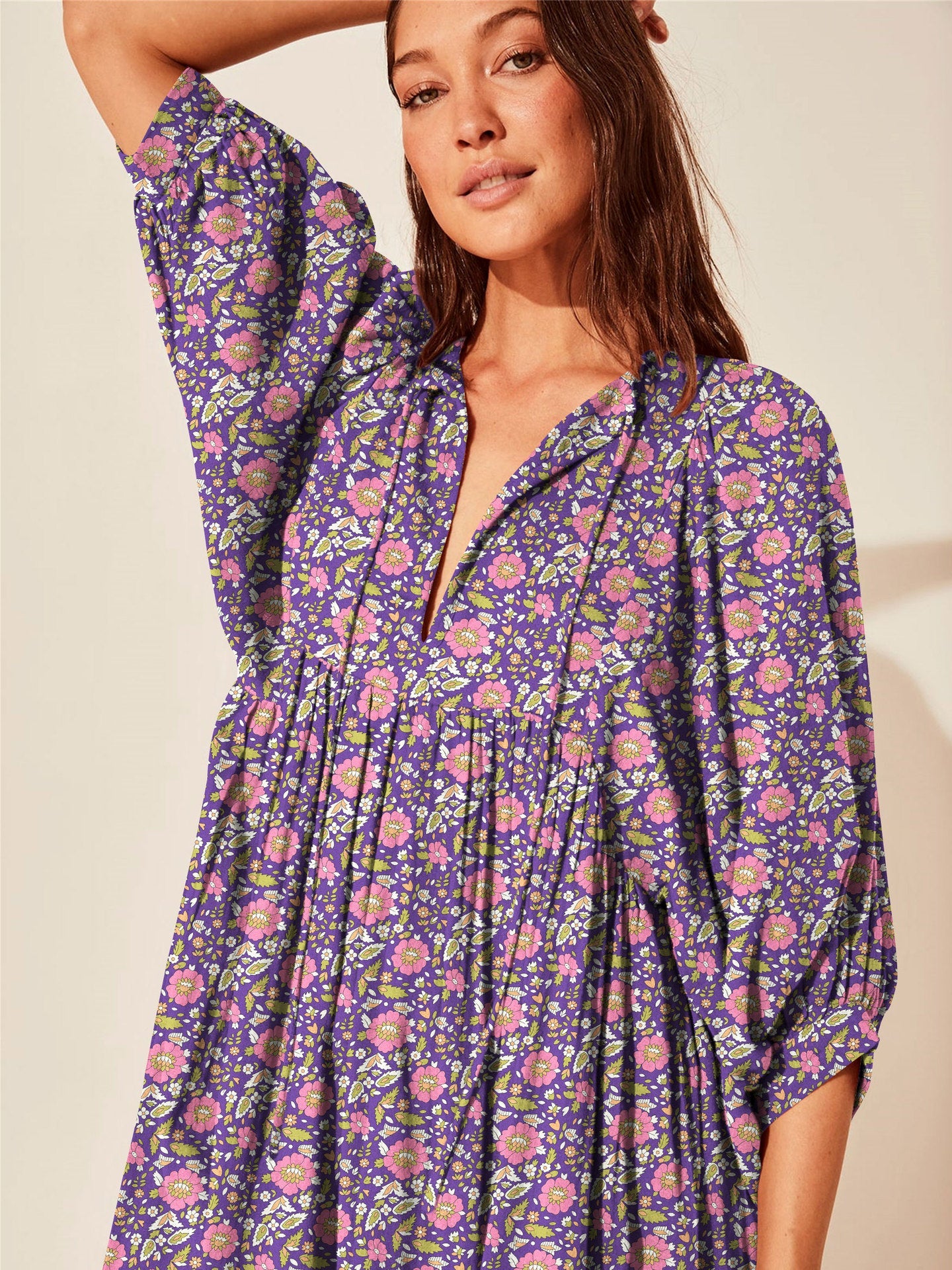 Vintage Floral Maxi Dress Relaxed Casual Style