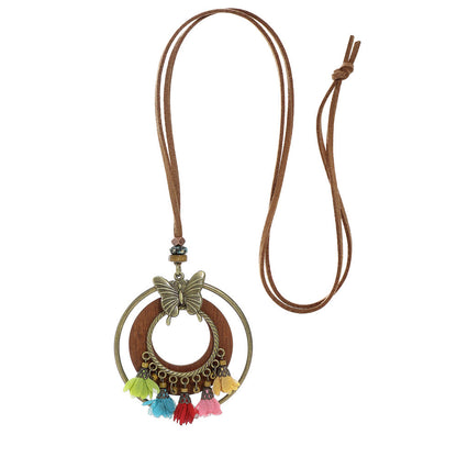Trendy Ethnic-Inspired Butterfly Flower Necklace With Tassels