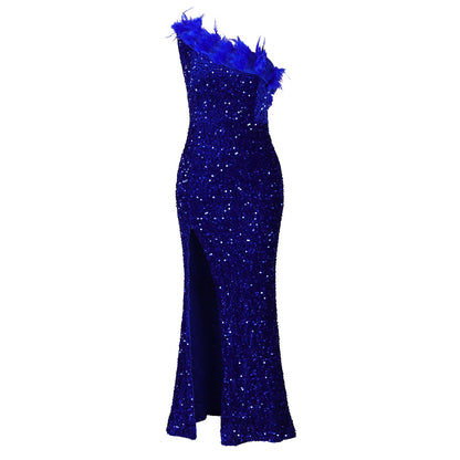 Elegant High-Waisted Split Maxi Dress With Sequins