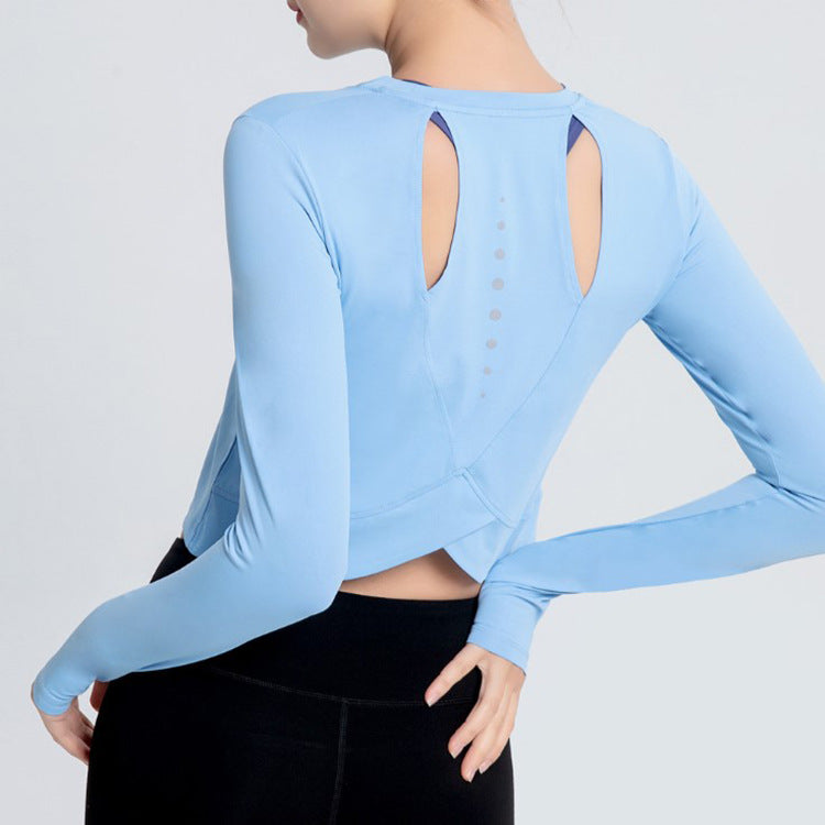 Sports Yoga Wear Women'S Loose Slimming Blouse And Quick-Drying Sportswear Solid Color Long-Sleeved Yoga Wear With Hollow Back