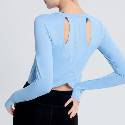 Sports Yoga Wear Women'S Loose Slimming Blouse And Quick-Drying Sportswear Solid Color Long-Sleeved Yoga Wear With Hollow Back