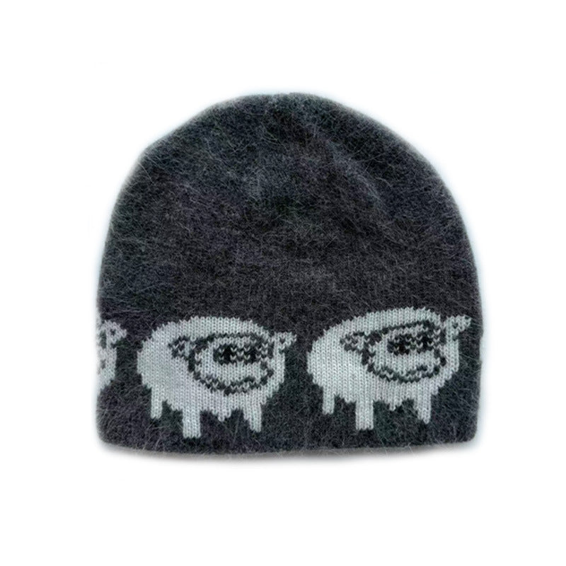 Cute Knitted Rabbit Hair Blend Beanie Hat for Women