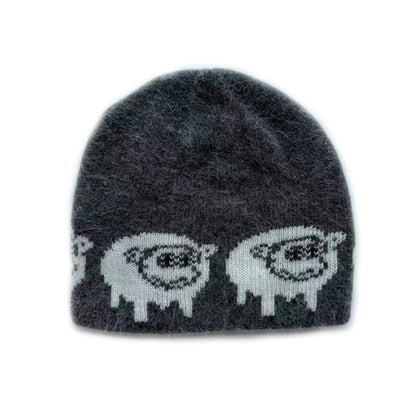 Cute Knitted Rabbit Hair Blend Beanie Hat for Women