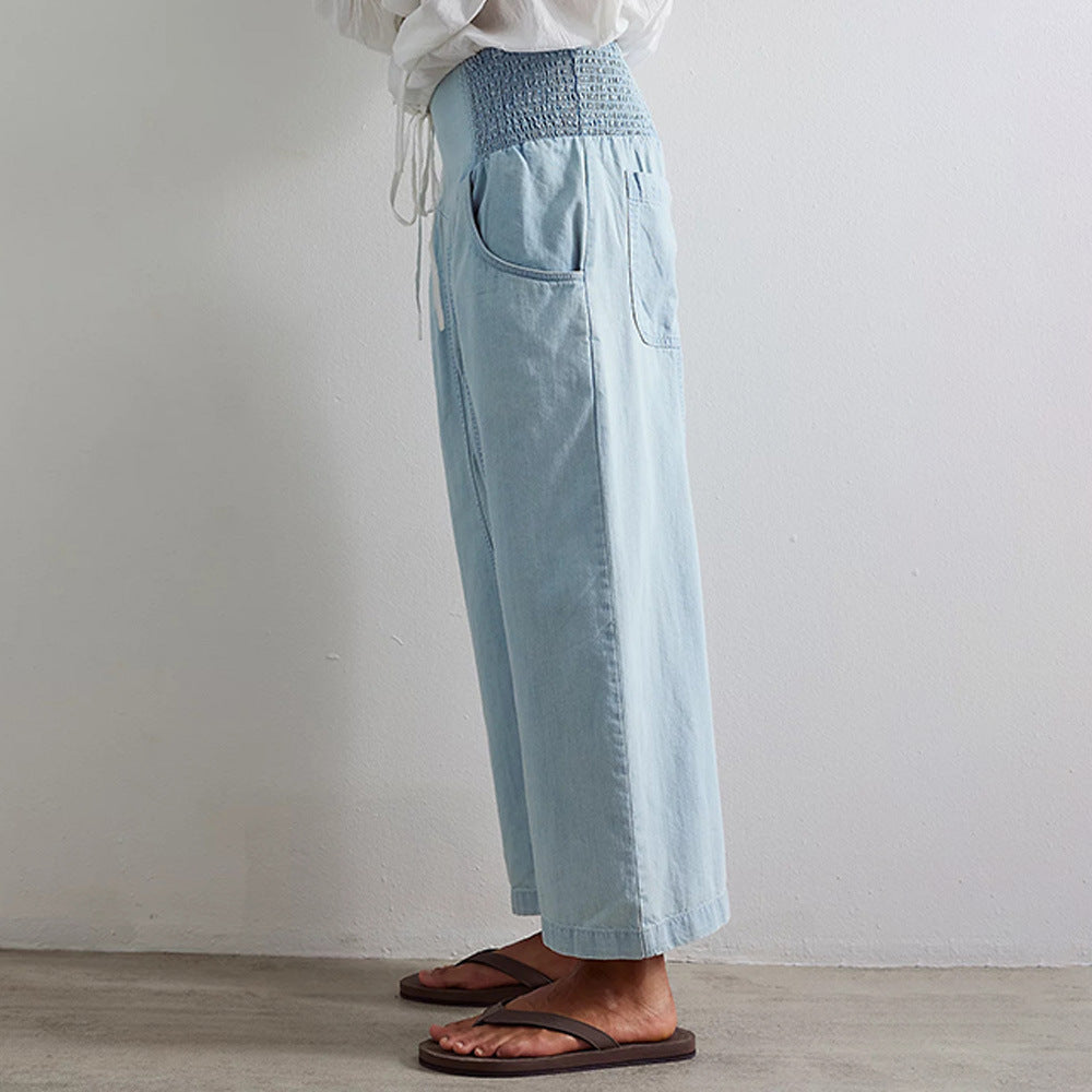 Casual Washed Distressed Straight Cropped Pants
