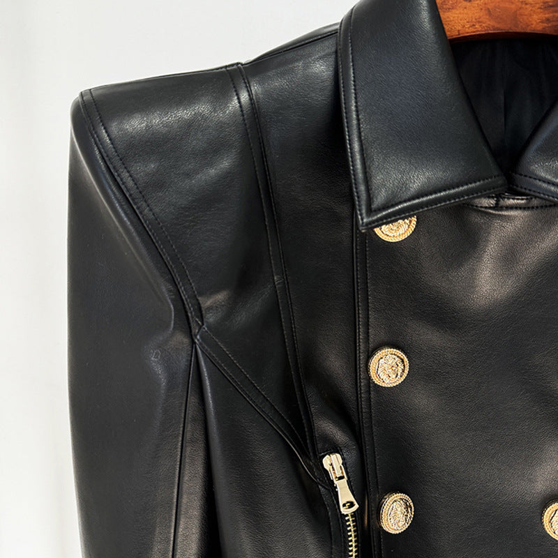 Double-Breasted Short PU Leather Biker Jacket