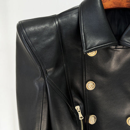 Double-Breasted Short PU Leather Biker Jacket